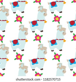 pattern with a funny lama. Vector illustration