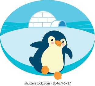 Pattern of funny penguin eating a fish on a piece of ice