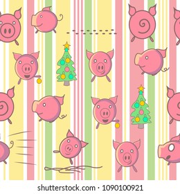 pattern with funny pigs on Abstract vector striped pattern with colored vertical parallel stripes.