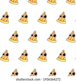 Pattern funny pizza slice with eyes. Funny, cartoon pizza slices