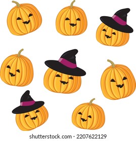 Pattern Funny pumpkins. Halloween. Pumpkin in a witch's hat. Autumn vector illustration. october, holiday