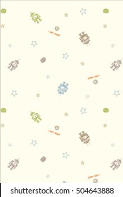 Pattern of funny retro robots in vintage hipster style. Cartoon cute background. Vector illustration.

