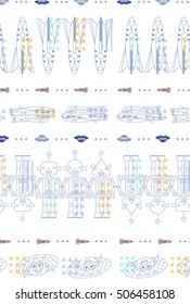 Pattern of funny retro robots in vintage hipster style. Cartoon cute background. Vector illustration.