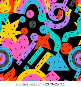 Pattern with funny shapes. Cartoon cute trendy creative image.