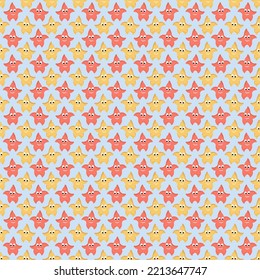 Pattern With Funny Starfish. Vector Sea Drawing. For Baby Products, Packaging And Covers, Flyers And Brochures, Prints And Postcards.