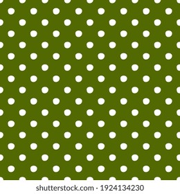 Pattern with funny white circles on a green background. Seamless vector beautiful pattern. For sewing, surface packaging design.