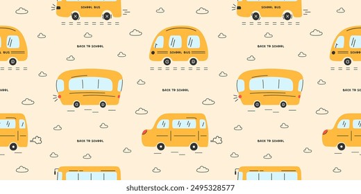 Pattern with funny yellow school buses