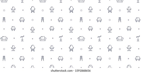 Pattern for furniture concept with outline icons for home decor, furniture store, renovation. Flat vector design. Modern graphic design. Home accessories.