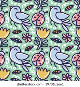 pattern of garden doodle with icons and design elements