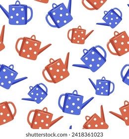Pattern Garden tool, watering can. Plant care, watering. Colored flat vector illustration. Floristry and gardening, hobbies, active recreation. Gardening, agronomic sign. Seamless background.