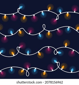 Pattern with garlands. Festive Christmas lights. New Year's decoration.