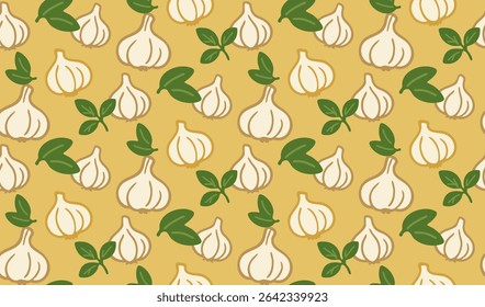 Padrão com dentes de alho e folhas para uma ilustração de tema de sabor italiano vetor