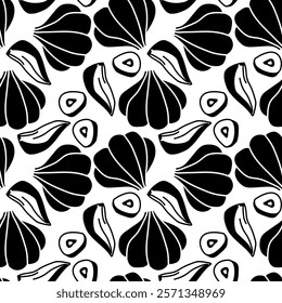 pattern with garlic. whole onion, sliced, with an incision. Culinary seasonings and spices, hand-drawn. Seamless texture. black outline on white. an illustration. Seasonings, spices, food additives