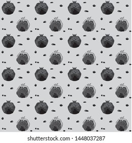 Pattern with a garnet and seeds in grey. The elegant stylized image of a pomegranate for the prints and advertising.