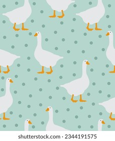 A pattern of geese on a blue background.