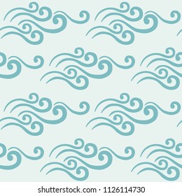 The pattern is gentle, elegant, graceful waves of air. Seamless vector image in retro style.