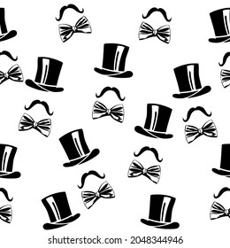 pattern gentleman with black hats and mustache on white background 