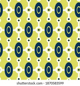 Pattern with geometric abstraction. Circles and ovals. Vector illustration on a mustard color background. For packaging, fabric, scrapbooking and decoration. Simple and minimalistic style.