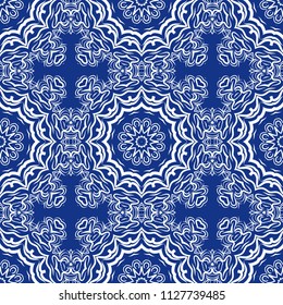 pattern with geometric color elegant ornament, design for print fabric, bandana. vector illustration. blue tone.