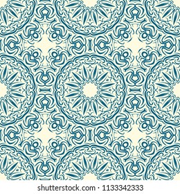 pattern with geometric color elegant ornament, design for print fabric, bandana. vector illustration. blue tone.