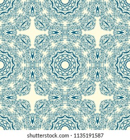 pattern with geometric color elegant ornament, design for print fabric, bandana. vector illustration. blue tone.