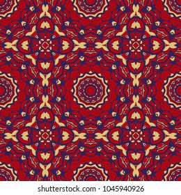 pattern with geometric color ornament, design for print fabric, bandana. vector illustration. red tone