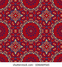 pattern with geometric color ornament, design for print fabric, bandana. vector illustration. red tone
