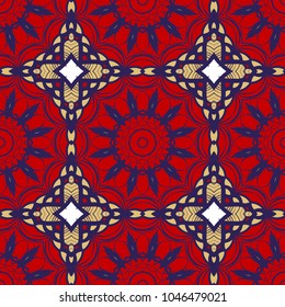 pattern with geometric color ornament, design for print fabric, bandana. vector illustration. red tone