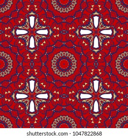 pattern with geometric color ornament, design for print fabric, bandana. vector illustration. red tone