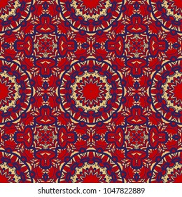 pattern with geometric color ornament, design for print fabric, bandana. vector illustration. red tone