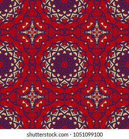 pattern with geometric color ornament, design for print fabric, bandana. vector illustration. red tone