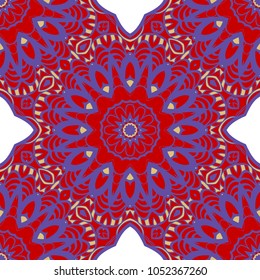 pattern with geometric color ornament, design for print fabric, bandana. vector illustration. red tone