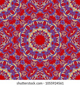 pattern with geometric color ornament, design for print fabric, bandana. vector illustration. red tone