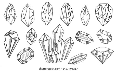 Pattern with geometric crystals and minerals. Hand drawn illustration