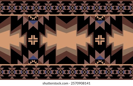 pattern geometric designs with brown and blue on black background , design for fabric or various pattern printing works.