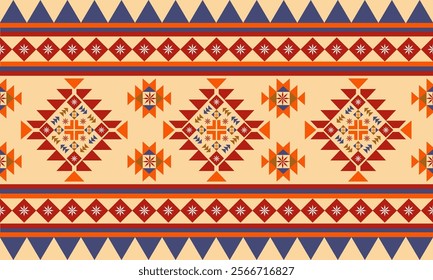 pattern geometric designs with orange,red and blue on yellow background , design for fabric or various pattern printing works.