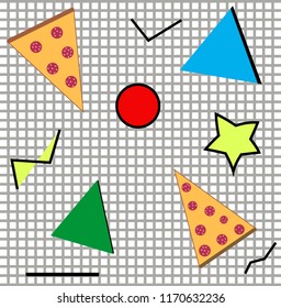 Pattern with geometric figures and pizza