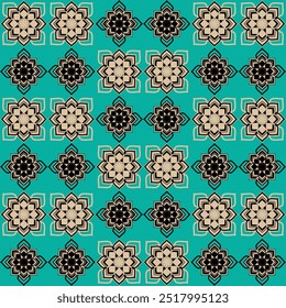 padrão com flores geométricas no fundo verde persa design moderno impressão vetor ilustração