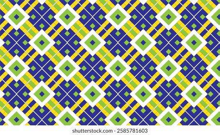The pattern is geometric with an ikat textile look, and of course uses a diamond motif