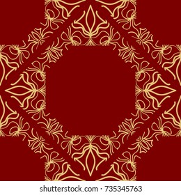 pattern from geometric ornament with lace element for the Print Textile Product. Vector illustration. Decorative curb treatment. Red, gold color