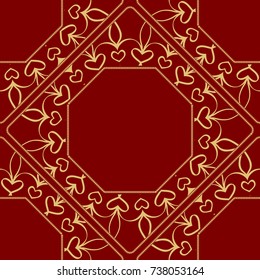 pattern from geometric ornament with lace element for the Print Textile Product. Vector illustration. Decorative curb treatment. Red, gold color