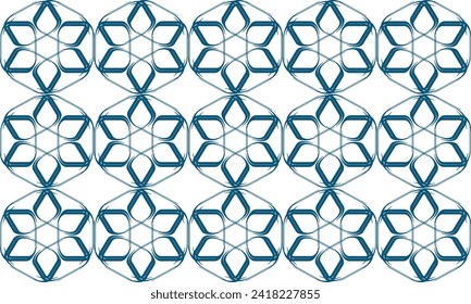 pattern with geometric ornament. Vector background. Blue color, Blue green line circle ring flower seamless repeat pattern, seamless design for fabric printing, print flower patter