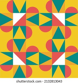 Pattern with geometric shapes, with circles, squares, triangles and half circles