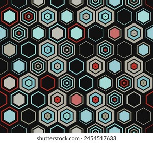 Pattern of geometric shapes. Geometric elements of varied style and color. Hexagonal cells. Tileable pattern. Seamless background. Amazing vector illustration.