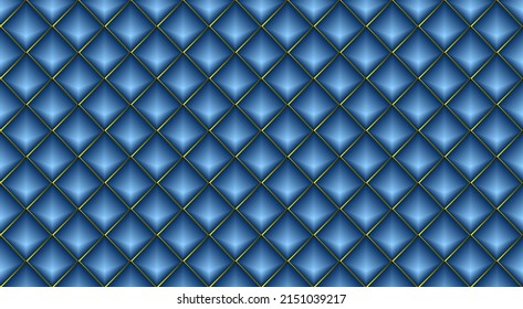 Un patrón de formas geométricas con bordes dorados. Fondo azul.