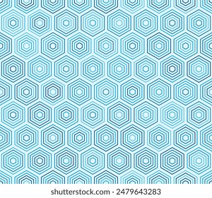 Pattern of geometric shapes. Hexagon stacked mosaic cells. Blue color tones. Hexagonal cells. Tileable pattern. Seamless vector illustration.