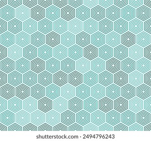 Patrón de Formas geométricas. Células de mosaico apiladas hexagonales. Tonos de color verde azulado. Formas hexagonales. Patrón sin costuras. Ilustración vectorial con mosaico.