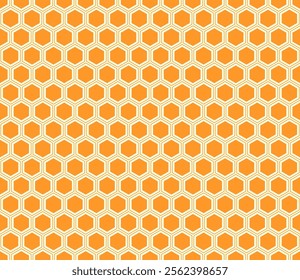 Pattern of geometric shapes. Pumpkin color on matching background. Hexagon mosaic pattern with inner solid cells. Hexagon cells. Seamless design. Tileable vector illustration.