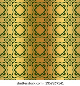 Pattern Of Geometric Shapes. Seamless Vector Illustration. For The Interior Design, Wallpaper, Printing, Textile Industry, Scrapbook Paper. Luxury design in green gold color.