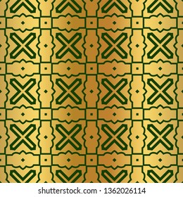 Pattern Of Geometric Shapes. Seamless Vector Illustration. For The Interior Design, Wallpaper, Printing, Textile Industry, Scrapbook Paper. Luxury design in green gold color.